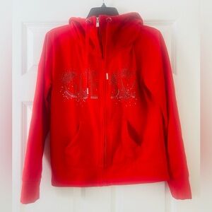 GUESS Vintage Y2K Red Long Sleeve Full Zip Embellished Jacket Top Large